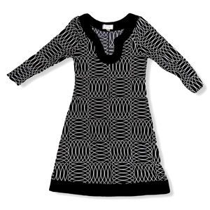 Sweet Storm Black & White Retro 60s Abstract Long Sleeve A-Line Mini Dress